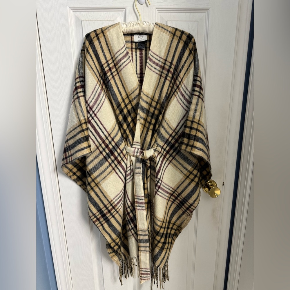 Plaid Belted Poncho